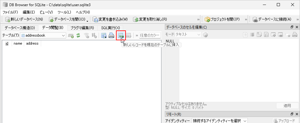テーブルへのデータの追加と追加済みのデータの表示(5)