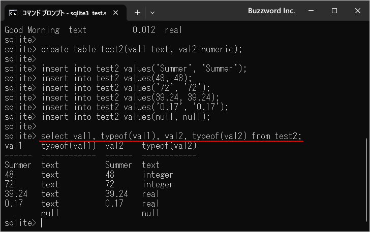 カラムにデータ型を指定した場合(3)